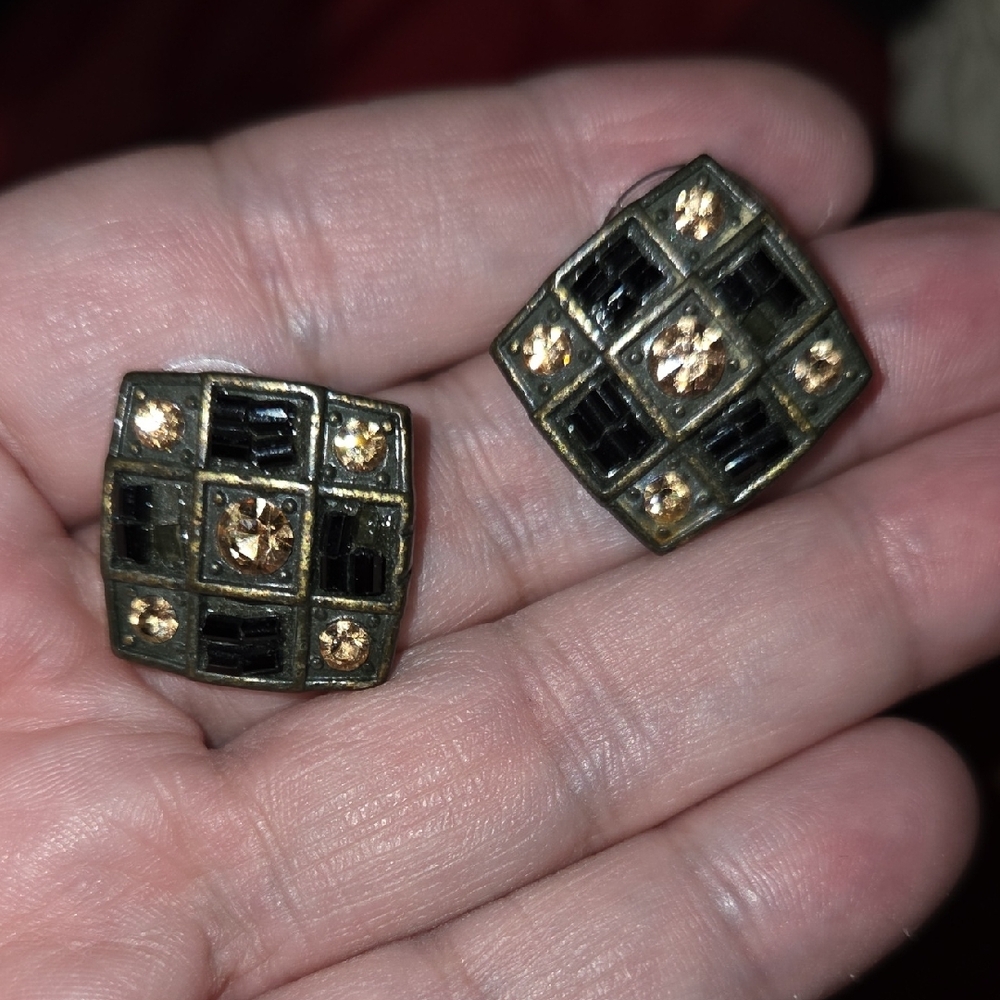 Square Black and Gold Earrings